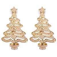Christmas Earrings, Tibetan Style, with Plastic Pearl, Christmas Tree, for woman & with rhinestone, more colors for choice, nickel, lead & cadmium free, 55x35mm, Sold By Pair