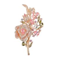 Cubic Zirconia Brooch, Brass, Rose, rose gold color plated, micro pave cubic zirconia & for woman, nickel, lead & cadmium free, 40x70mm, Sold By PC
