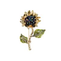 Crystal Brooch, Brass, with Crystal, Sunflower, antique gold color plated, for woman, nickel, lead & cadmium free, 62x40mm, Sold By PC