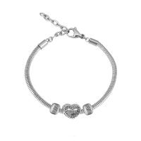 European Bracelet, 316 Stainless Steel, Unisex & with rhinestone, silver color, Length:17 cm, Sold By PC