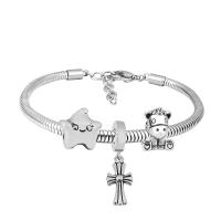European Bracelet 316 Stainless Steel With Pendant & Unisex & with rhinestone silver color Length 17 cm Sold By PC