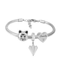 European Bracelet, 316 Stainless Steel, With Pendant & Unisex & with rhinestone, silver color, Length:17 cm, Sold By PC