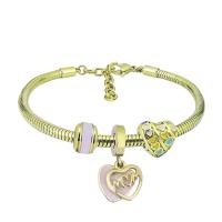 European Bracelet 316 Stainless Steel With Pendant & Unisex & with rhinestone golden Length 17 cm Sold By PC