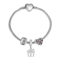 European Bracelet, 316 Stainless Steel, With Pendant & Unisex & with rhinestone, silver color, Length:17 cm, Sold By PC