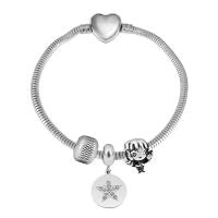 European Bracelet 316 Stainless Steel With Pendant & Unisex & with rhinestone silver color Length 17 cm Sold By PC
