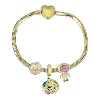 European Bracelet, 316 Stainless Steel, With Pendant & Unisex & with rhinestone, golden, Length:17 cm, Sold By PC