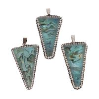 Natural Abalone Shell Pendants, Brass, with Rhinestone Clay Pave & Abalone Shell, Triangle, mixed colors, 45x27x10mm, Sold By PC