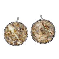 Natural Abalone Shell Pendants, Brass, with Rhinestone Clay Pave & Abalone Shell, Round, mixed colors, 52x48x10mm, Sold By PC