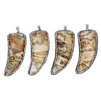 Natural Abalone Shell Halsband, Mässing, med rhinestone lera bana & Havsöra, blandade färger, 60x25x8mm, Säljs av PC