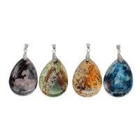 Agate Jewelry Pendants, Brass, with Agate, Teardrop, more colors for choice, 39x29x7mm, Sold By PC