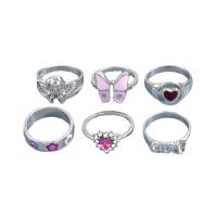 Juego de anillos de aleación de zinc, 6 piezas & Joyería & para mujer & esmalte & con diamantes de imitación, color original, Vendido por Set