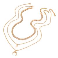 Collar Multi de la capa, aleación de zinc, con 1.8 extender cadena, tres piezas & Joyería & para mujer & con diamantes de imitación, dorado, longitud 15.75 Inch, Vendido por Set