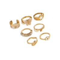 Tibetan Style Ring Set, 7 pieces & fashion jewelry & for woman & enamel & with rhinestone, golden, Sold By Set