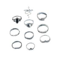 Sinc Alloy Ring Set, 10 bpíosa & jewelry faisin & do bhean & cruan, dath bunaidh, Díolta De réir Socraigh