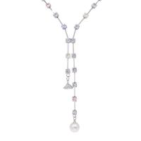 Plastic Pearl Necklace Zinc Alloy with Plastic Pearl fashion jewelry & with rhinestone Length 40 cm Sold By PC