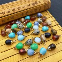 Gemstone Pendants Jewelry Natural Stone with Brass Teardrop gold color plated Sold By PC