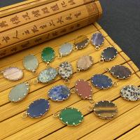 Gemstone Pendants Jewelry, Natural Stone, with Brass, Oval, gold color plated, more colors for choice, 13x23mm, Sold By PC