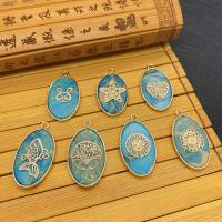 Shoushan Stone Přívěsek, s Mosaz, Oválný, barva pozlacený, různé designy pro výběr, modrý, 19x35mm, Prodáno By PC