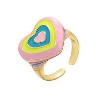 Brass Cuff Finger Ring, Heart, plated, fashion jewelry & rainbow design & enamel, more colors for choice, nickel, lead & cadmium free, 21x17mm, Sold By PC
