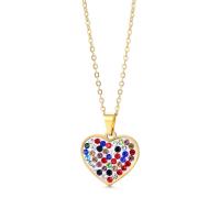 Stainless Steel Jewelry Necklace, Heart, gold color plated, fashion jewelry & with rhinestone, golden, Length:Approx 50 cm, Sold By PC