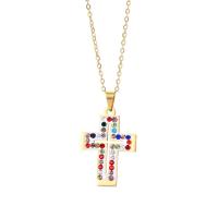 Stainless Steel Jewelry Necklace Cross gold color plated fashion jewelry & with rhinestone golden Length Approx 50 cm Sold By PC