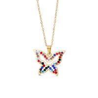 Stainless Steel Jewelry Necklace, Butterfly, gold color plated, fashion jewelry & with rhinestone, golden, Length:Approx 50 cm, Sold By PC