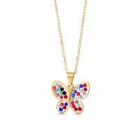 Stainless Steel Jewelry Necklace, Butterfly, gold color plated, fashion jewelry & with rhinestone, golden, Length:Approx 50 cm, Sold By PC