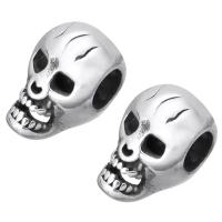 Stainless Steel Large Hole Beads, Skull, original color, 10x15x10mm, Hole:Approx 5mm, 10PCs/Lot, Sold By Lot
