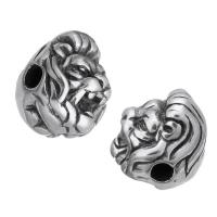 Perlas de acero inoxidable, León, color original, 10x11x10mm, agujero:aproximado 2mm, 10PCs/Grupo, Vendido por Grupo