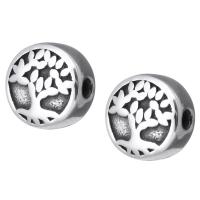 Stainless Steel Beads, Flat Round, tree of life design, original color, 10x10x5mm, Hole:Approx 2mm, 10PCs/Lot, Sold By Lot