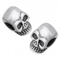 Stainless Steel Large Hole Beads, Skull, original color, 9x15x10mm, Hole:Approx 6mm, 10PCs/Lot, Sold By Lot