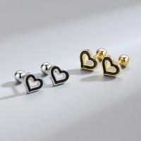925 Sterling Silver Stud Earrings Heart plated for woman & epoxy gel & hollow nickel lead & cadmium free Sold By Pair