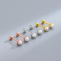 925 Sterling Silver Stud Earrings with Plastic Pearl plated for woman nickel lead & cadmium free 3mm Sold By Pair
