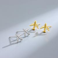 925 Sterling Silver Stud Earrings Airplane plated for woman & with rhinestone nickel lead & cadmium free Sold By Pair