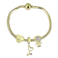 European Bracelet, 316 Stainless Steel, With Pendant & Unisex & with rhinestone, golden, Length:17 cm, Sold By PC
