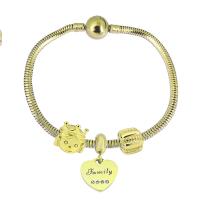 Bracelet European , Acier inoxydable 316, Avec Pendentif & unisexe & avec strass, doré, Longueur 17 cm, Vendu par PC