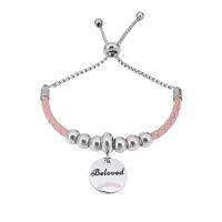 Cowhide Bracelet, 316 Stainless Steel, with Leather & 304 Stainless Steel, With Pendant & Unisex & with rhinestone, mixed colors, Length:7.5 Inch, Sold By PC