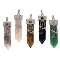 Gemstone Pendants Jewelry, Brass, with Gemstone, more colors for choice, 58x16x5mm, Sold By PC