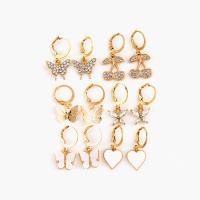 Huggie Hoop Drop Earring, Tibetan Style, 6 pieces & fashion jewelry & for woman & with rhinestone, golden, Sold By Set