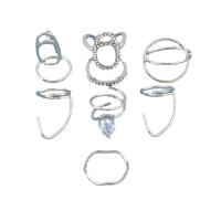 Ensemble d’anneau en alliage de zinc, 7 pièces & bijoux de mode & pour femme & avec strass, couleur originale, Vendu par fixé
