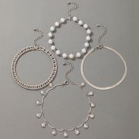 Bracelet de cheville en alliage de zinc, avec perle de plastique, 4 pièces & bijoux de mode, Vendu par PC