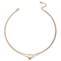 Zinc Alloy Jewelry Necklace with Plastic Pearl gold color plated Double Layer & fashion jewelry golden Length 43 cm Sold By PC