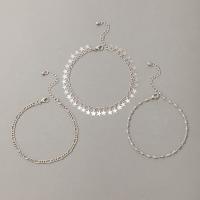 Tibetan Style Anklet, silver color plated, three pieces & fashion jewelry, silver color, Sold By Set