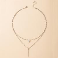 Cink Alloy nakit ogrlice, srebrne boje pozlaćen, Dvostruki sloj & modni nakit & s Rhinestone, srebro, Prodano By PC