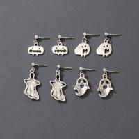 Zinc Alloy Earring Set earring Ghost silver color plated Halloween Design & 4 pieces & fashion jewelry silver color Sold By Set