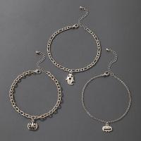 Zinc Alloy Anklet silver color plated Halloween Design & three pieces & fashion jewelry silver color Sold By Set