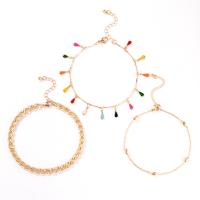 Zinc Alloy Anklet Teardrop gold color plated three pieces & fashion jewelry & enamel golden Sold By Set