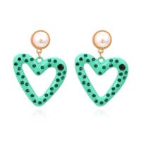 Zinc Alloy Drop Earrings with Plastic Pearl Heart stoving varnish fashion jewelry & for woman & with rhinestone nickel lead & cadmium free Sold By Pair