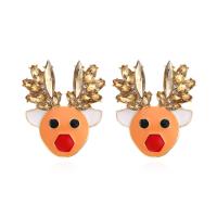 Boucles d'oreilles de Noël, alliage de zinc, Placage, bijoux de mode & pour femme & émail & avec strass, protéger l'environnement, sans nickel, plomb et cadmium, 37x32mm, Vendu par paire