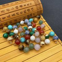 Gemstone Pendants Jewelry Natural Stone with Brass Round gold color plated Sold By PC